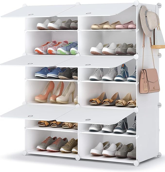 Shoe Rack, 6 Tier Shoe Storage Cabinet 24 Pair Plastic Shoe Shelves Organizer for Closet Hallway ... | Amazon (US)