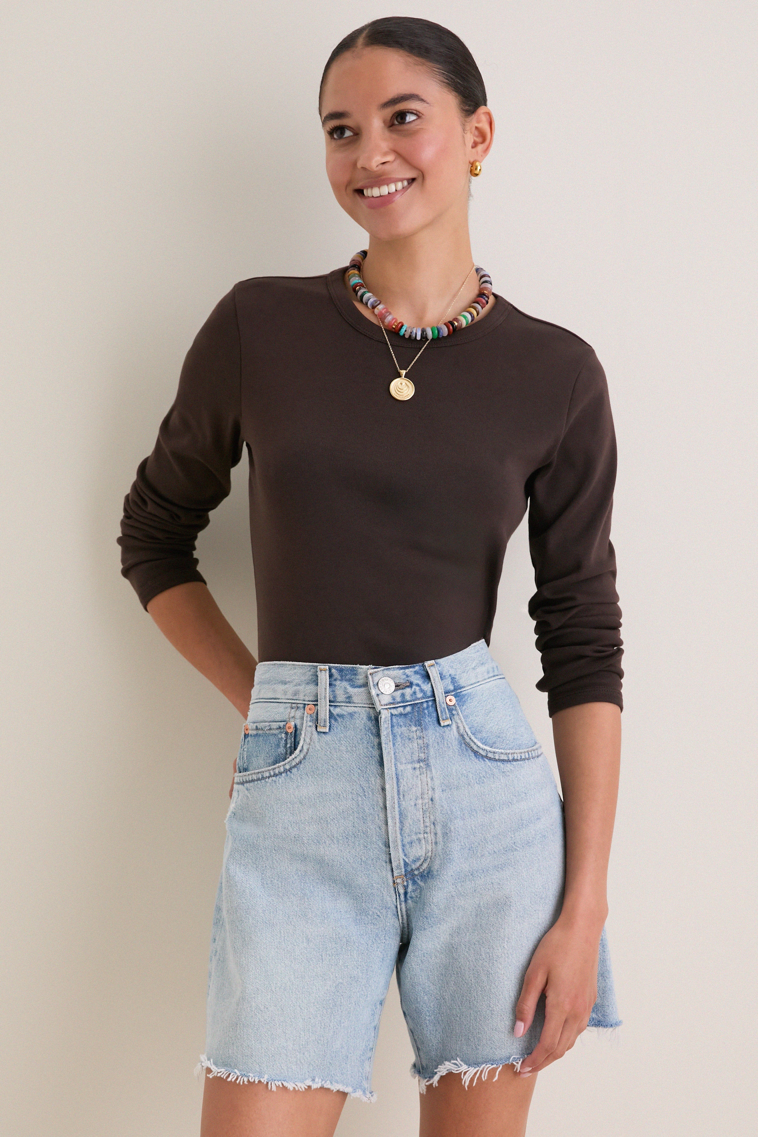 Espresso Ribbed Long Sleeve Sally Tee | Tuckernuck (US)