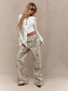 MISSGUIDED Snake Print Wide Leg Jeans With Long Flared Bottom Statement Pants Winter Fashion West... | SHEIN