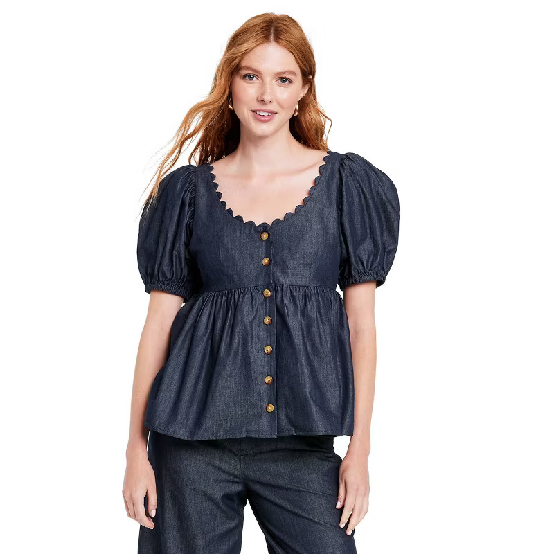 Women's Puff Sleeve Button-Down Top - Kika Vargas x Target Indigo | Target