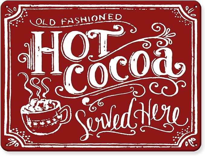 Christmas Decor Signs Farmhouse Decorative Red Hot Cocoa Vintage Wall Decorations - Red Cocoa Cup... | Amazon (US)