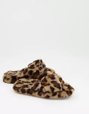 ASOS DESIGN Zeve twist slipper slides in leopard | ASOS | ASOS (Global)