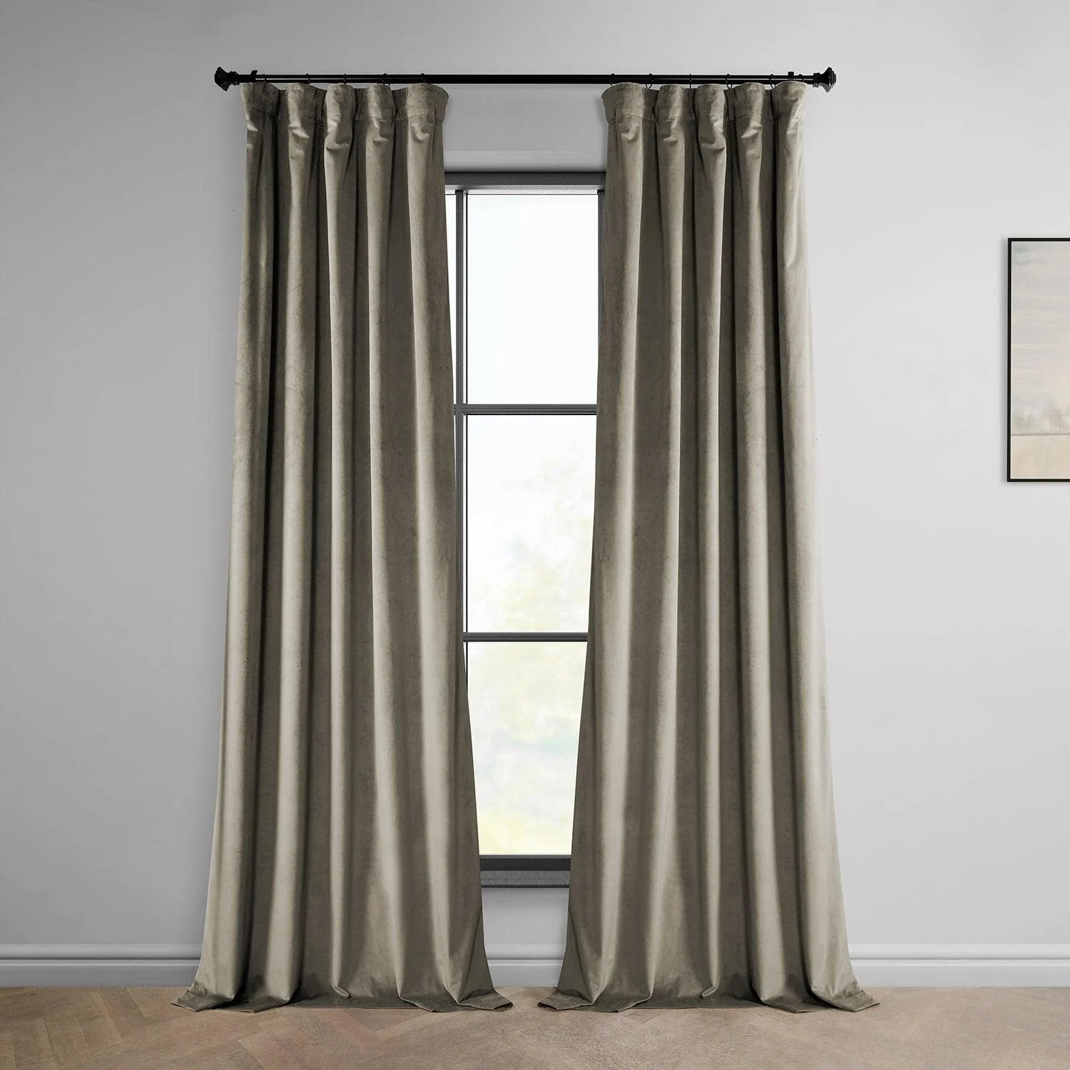 Gallery Taupe Heritage Plush Velvet Room Darkening Curtain | Half Price Drapes