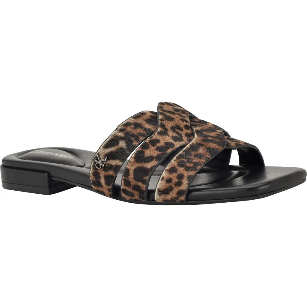 Calvin Klein Tishaly Genuine Calf Hair Slide Sandal in Animal at Nordstrom, Size 9.5 | Nordstrom