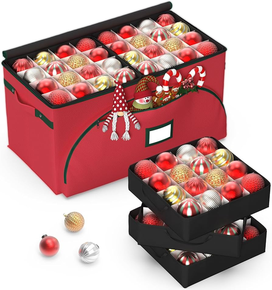 Christmas Ornament Storage Box with 8 Stackable Trays, Holds 128 Ornaments, Foldable Vertical Org... | Amazon (US)