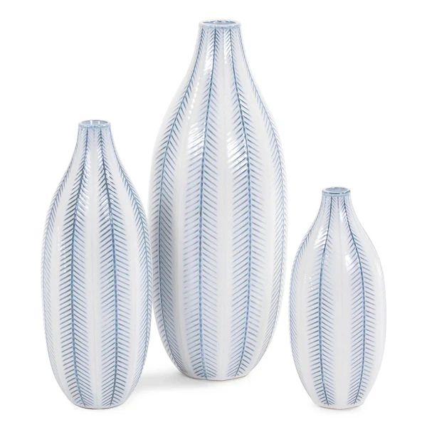 Blue and White Chevron Ceramic Vase Set of 3 | Paynes Gray