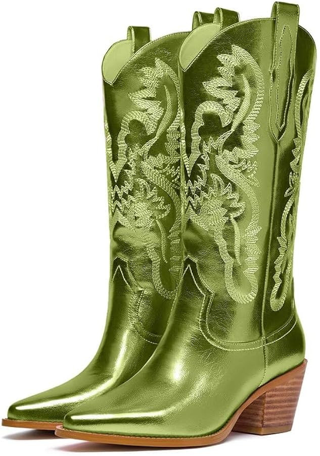 Knee High Cowboy Boots for Women Embroidered Tall Cowgirl Boots Western Style Almond Pointed Toe ... | Amazon (US)