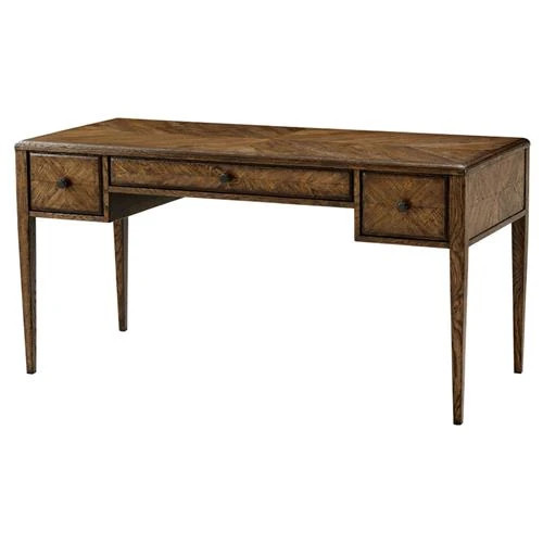 Ayra Updated Traditional Dusk Brown Oak Wood Office Writing Desk | Kathy Kuo Home
