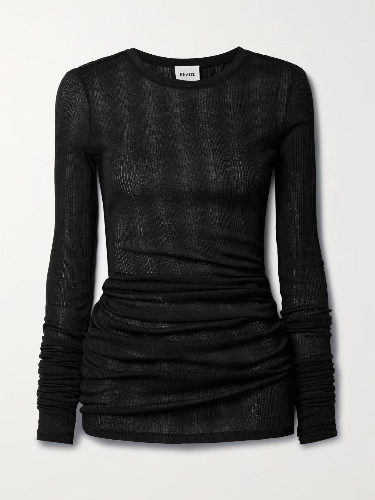 Khaite - Lenora Gathered Ribbed Cotton-blend Top - Black | NET-A-PORTER (US)