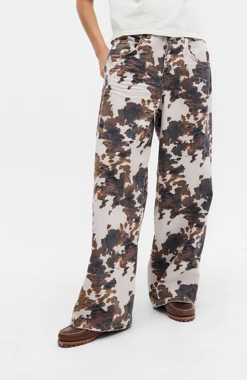BDG Urban Outfitters Jaya Cow Print Wide Leg Jeans in Brown Cow at Nordstrom, Size 29 X 32 | Nordstrom