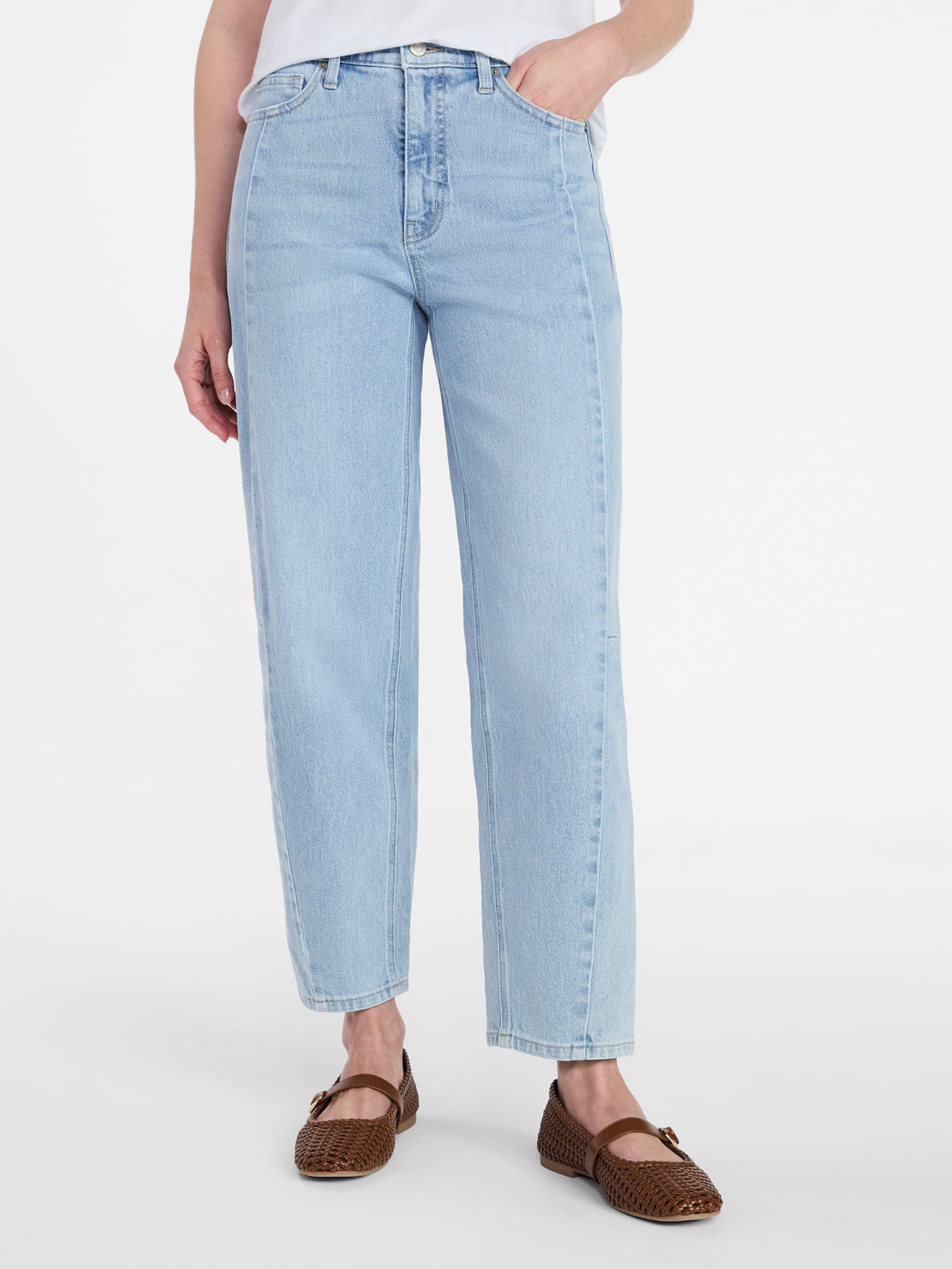 Time and Tru Women's Hight Rise Barrel Jean, 28" Inseam, Sizes 0-22, 0L-22L | Walmart (US)