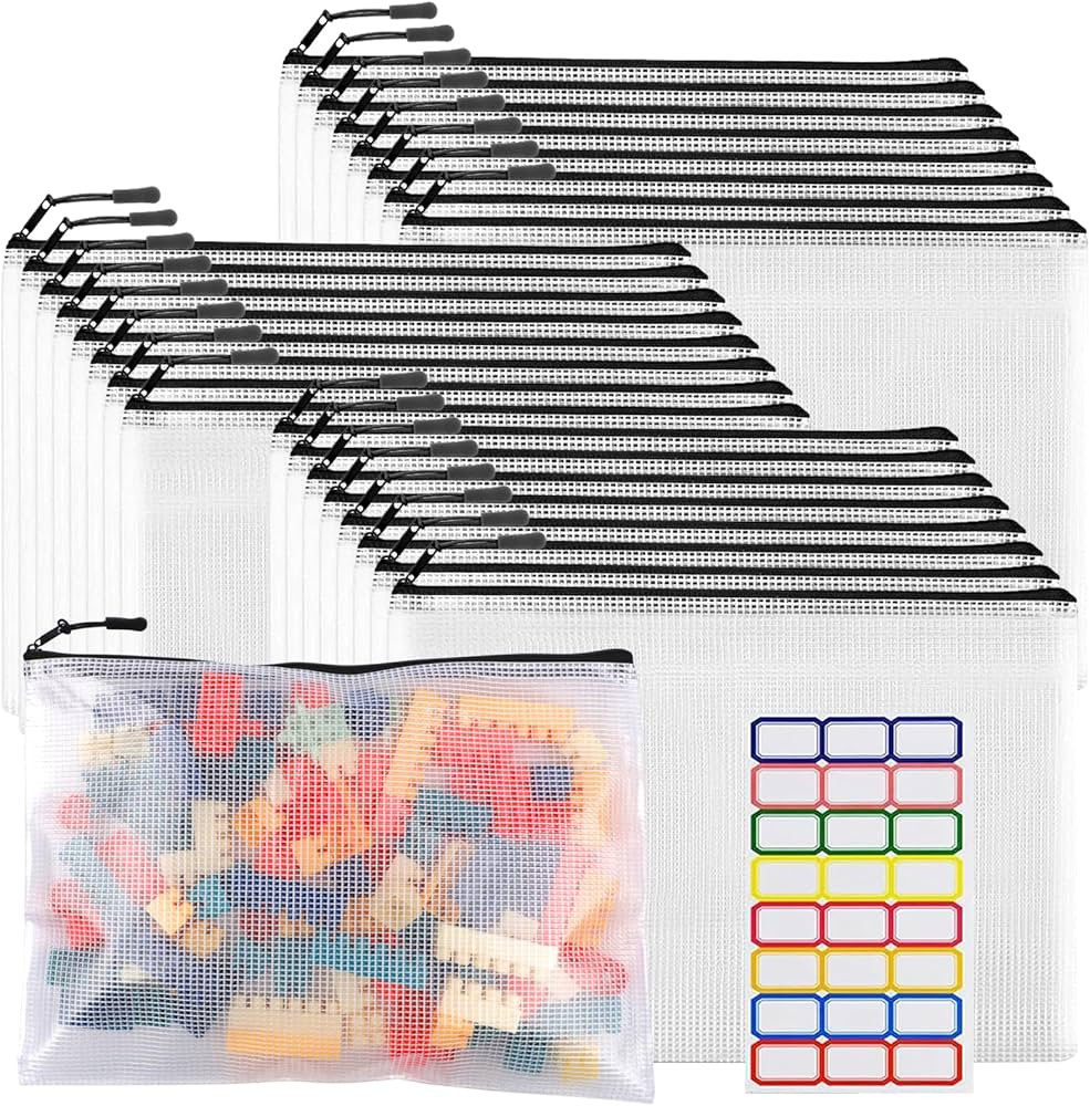 24pcs Large Mesh Zipper Pouch File Bags YOPCDJ Reusable Zippered Pouches for Organizing Classroom... | Amazon (US)