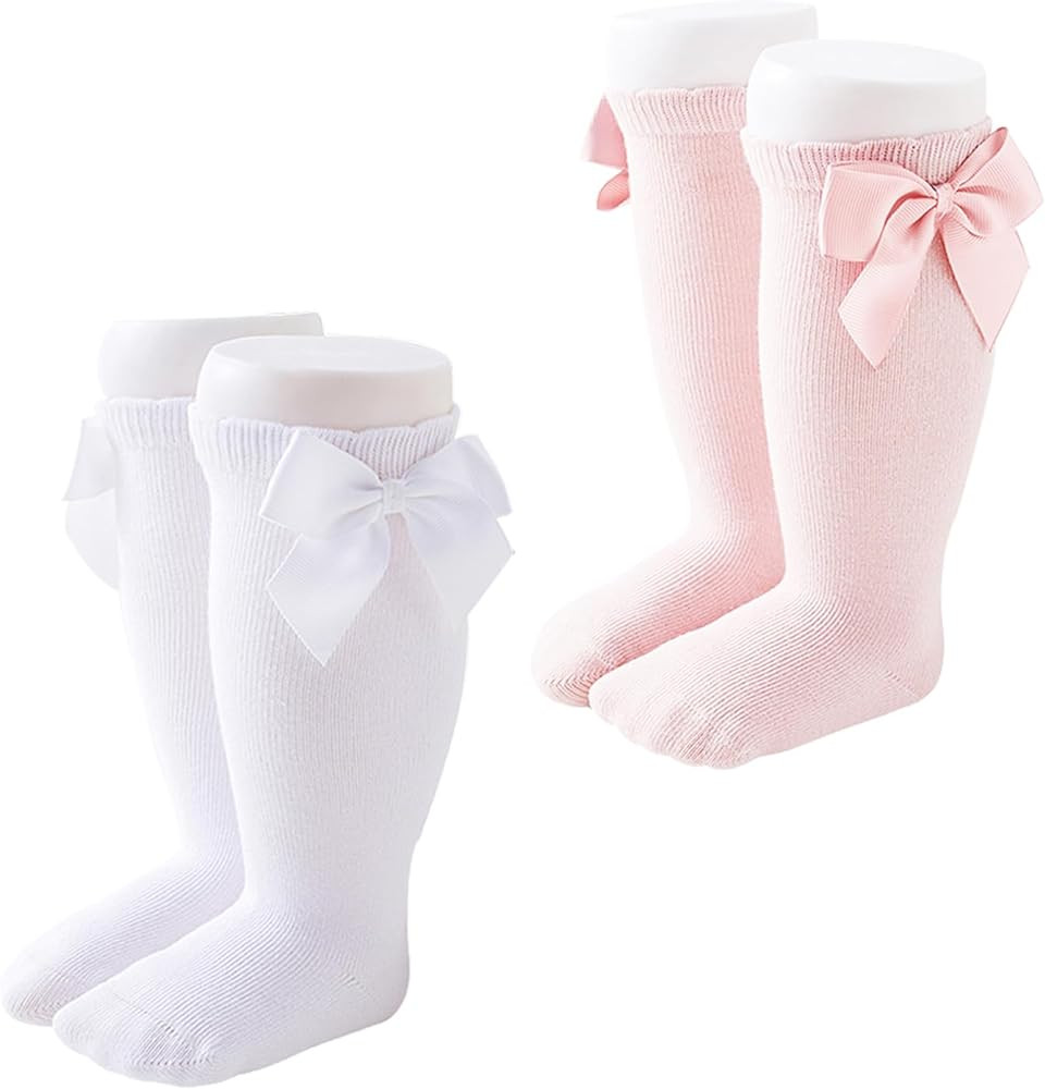 Marchare Baby Girls Knee High Socks Baby Girls Bow Stockings Cotton Uniform Stockings Dress Socks | Amazon (US)