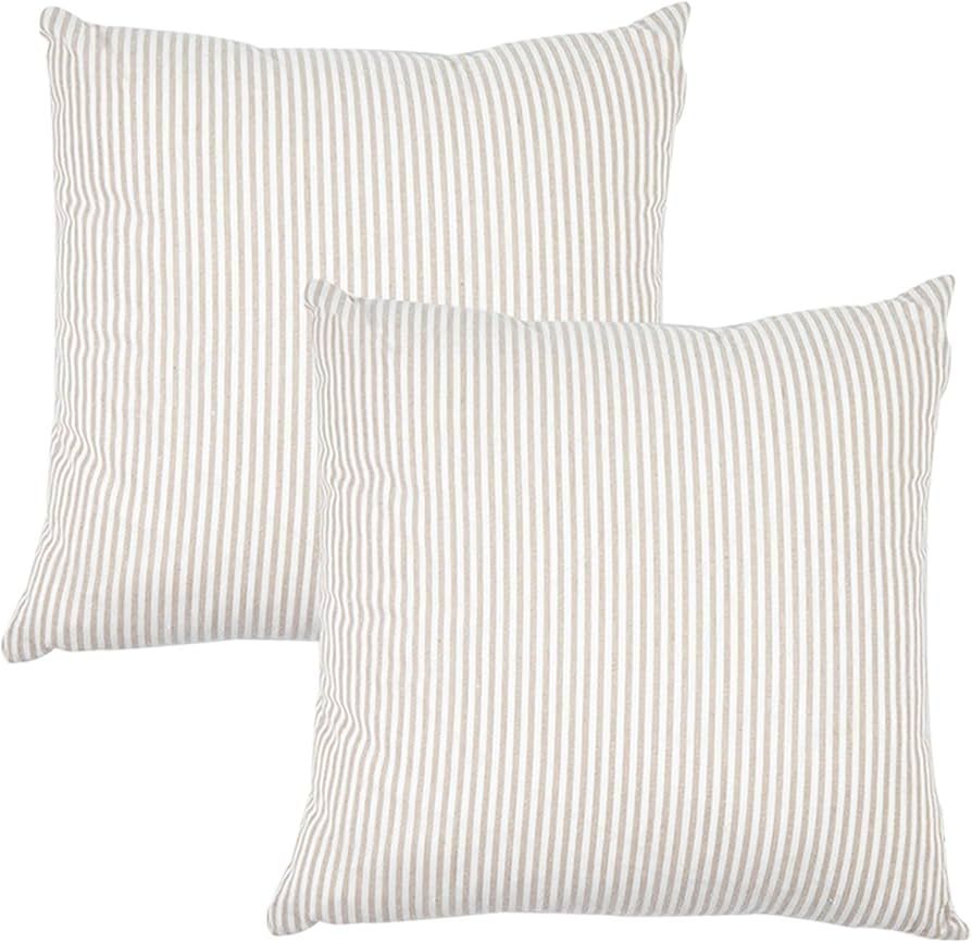 JES&MEDIS Pack of 2 Pillowcase Cotton Striped Home Decor Square Throw Pillow Covers Set for Offic... | Amazon (US)