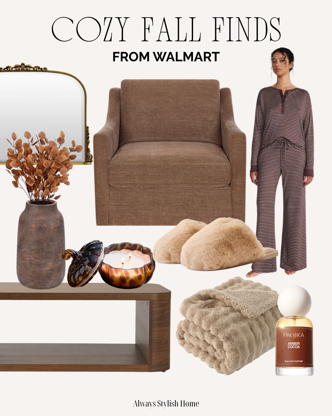walmart cozy finds! walmart fall decor, home decor, walmart fashion, walmart finds, pajamas, candle, mirror, blanket, perfume, walmart finds, walmart fall style. 

 #LTKselfcare #LTKSeasonal #LTKHome