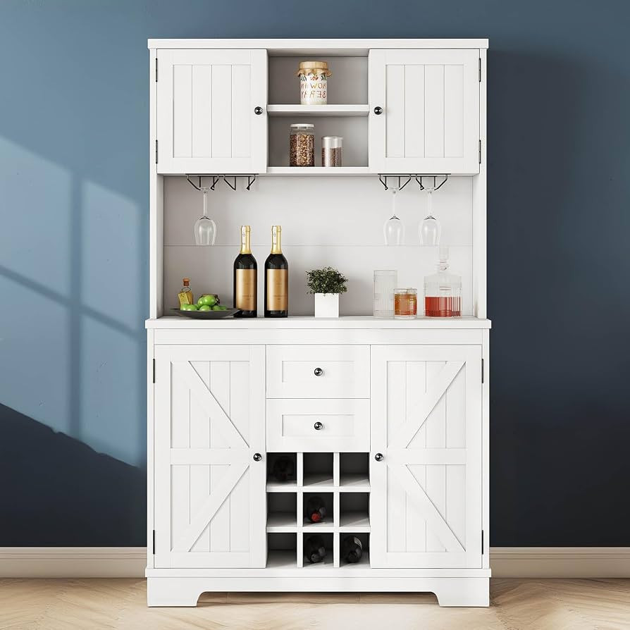 Kitchen Pantry Storage Cabinet, Wood Cabinets With Doors and Shelves, 74" Pantry Cabinet with Mic... | Amazon (US)