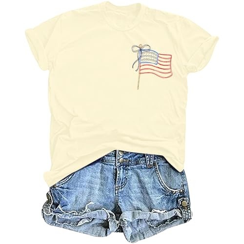 American Flag Shirt Women Coquette Bow American Flag 4th of July Tee Tops | Amazon (US)