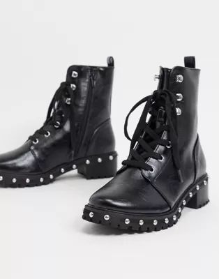 ASOS DESIGN Abigail lace up studded boots in black | ASOS (Global)