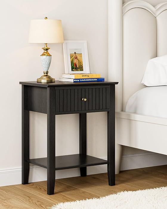 Fluted Nightstand, Farmhouse Night Stand with 1 Drawers, Mid Century Modern Side Accent Table,Bed... | Amazon (US)
