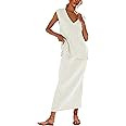 SCUSTY Women's 2 Piece Sweater Skirt Sets Sleeveless V Neck Knit Ribbed Vest Tops Midi Skirt | Amazon (US)