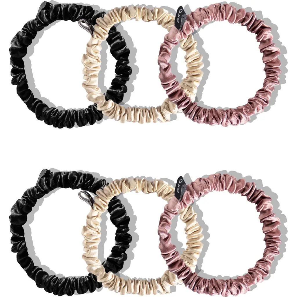 Drowsy Sleep Co. Skinny Scrunchie Set in Pink, Black & Gold at Nordstrom | Nordstrom