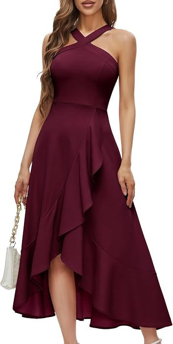 Bbonlinedress Halter Cocktail Women Formal Wedding Guest Hi-Lo Prom Dress | Amazon (US)