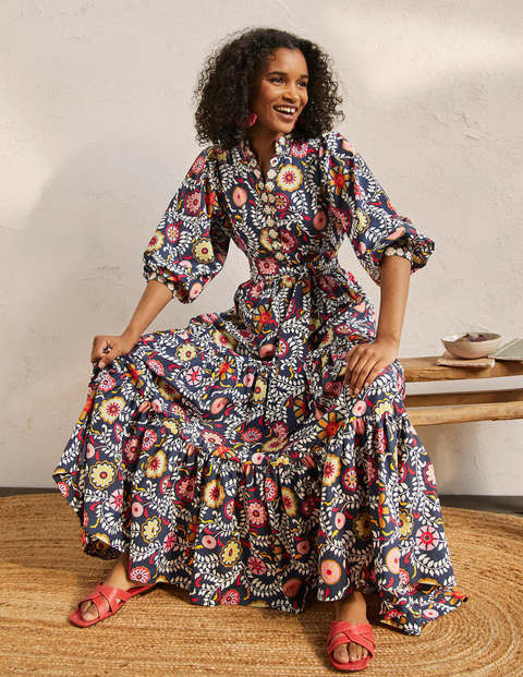 Ava Tiered Maxi Dress - French Navy, Opulent Garden | Boden (US)
