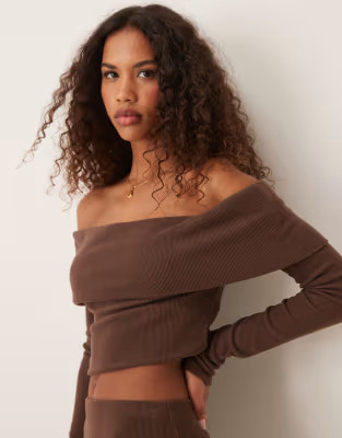 Miss Selfridge deep bardot top in chocolate | ASOS (Global)