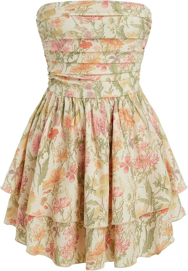 CIDER Women's Summer Cocktail Dress - Tube Ruched Ruffle Mini Dress | Amazon (US)