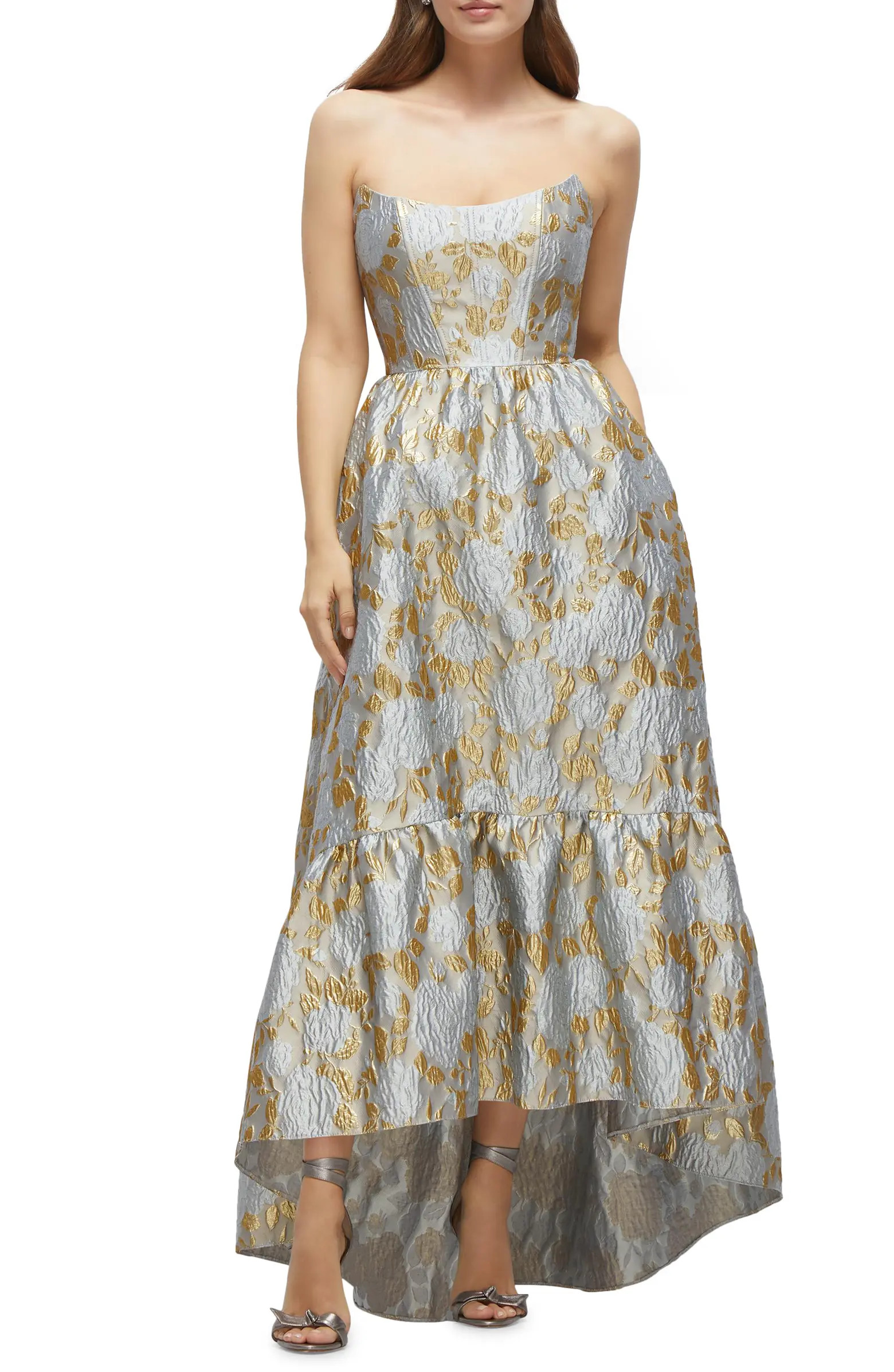 Floral Brocade Strapless High-Low Gown | Nordstrom