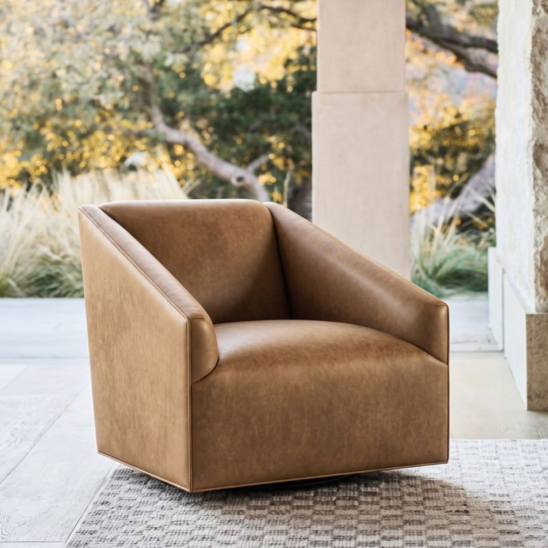 Baron Leather Swivel Accent Chair | Crate & Barrel