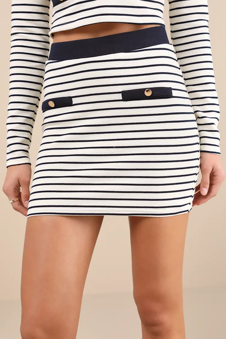 Uptown Aura Ivory Striped High-Waisted Mini Skirt | Lulus