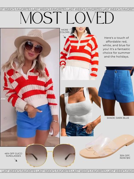 Best seller stripe sweater!💙❤️
Affordable & easy to recreate with some denim shorts as well! I’m wearing a Medium, comes in 3 colors. 

Summer style. MDW. Red. Blue. Summer outfits. Summer looks. Shorts. 

#LTKFindsUnder50 #LTKSeasonal #LTKStyleTip