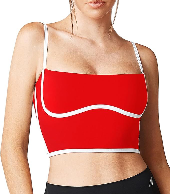 Move With You Sleeveless Spaghetti Strap Padded Sports Bra Tank Tops Square Neck Double Layer Wor... | Amazon (US)