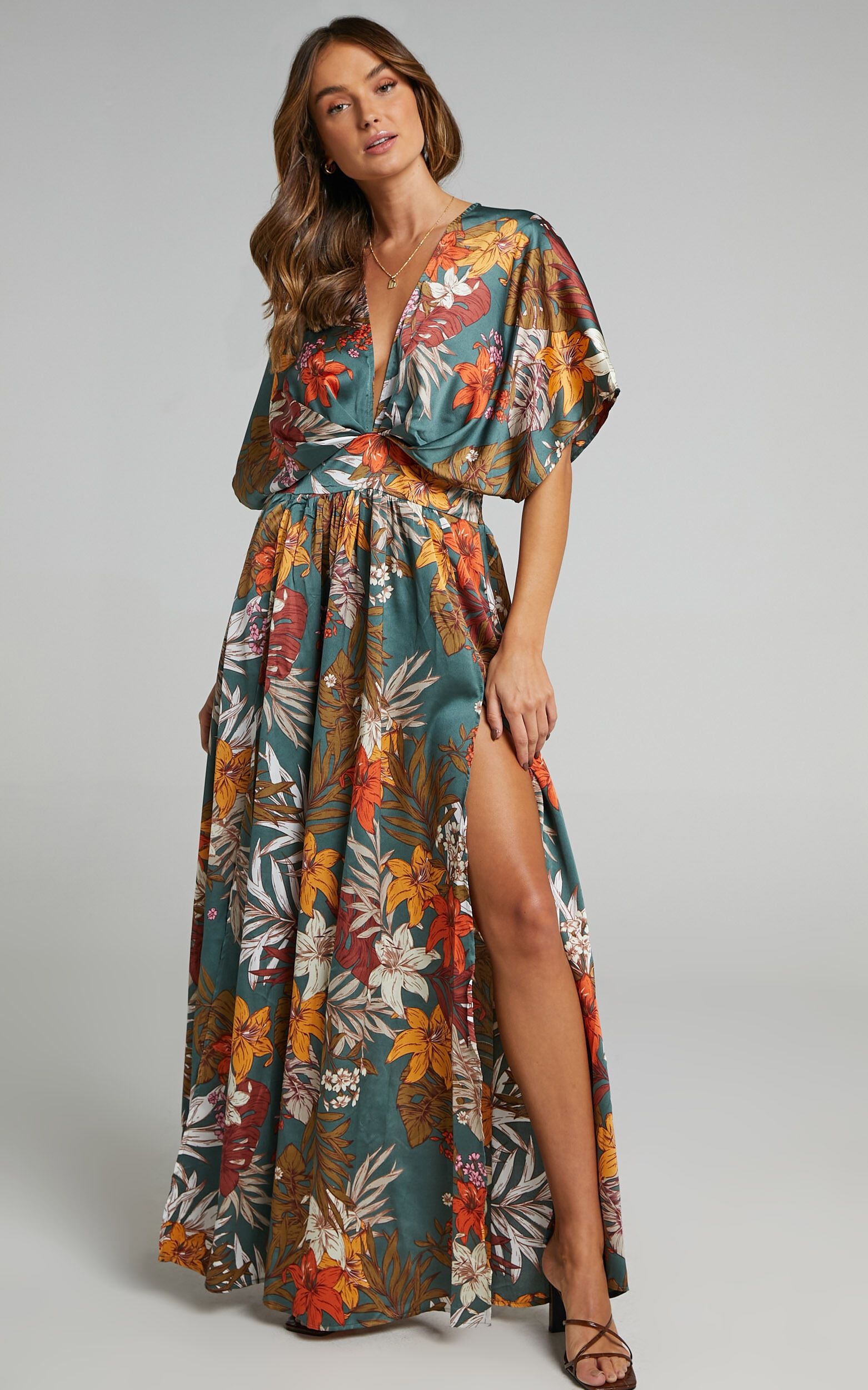 Vacay Ready Maxi Dress in Teal Floral Satin | Showpo (US, UK & Europe)
