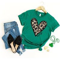 st Patricks Day Shirt Women, Leopard Shamrock Shirt, Cute 4 Leaf Clover Tshirt, Patrick Tees For Tea | Etsy (US)