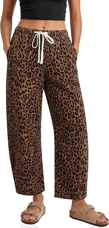 Cicy Bell Womens Leopard Barrel Jeans High Waisted Drawstring Denim Pants | Amazon (US)