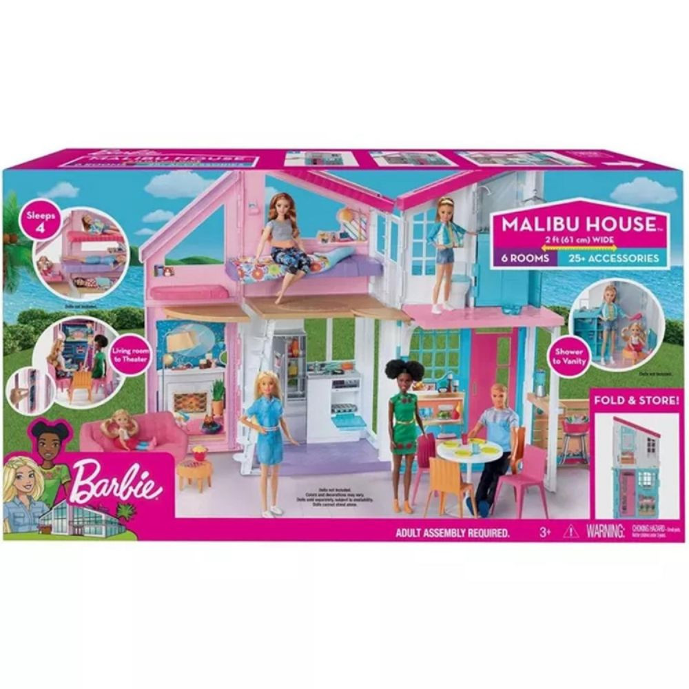 Barbie Malibu House Dollhouse Playset with 25+ Furniture and Accessories (6 Rooms) | Oriental Trading Company
