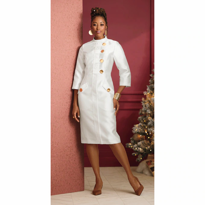Athena Women's Sheath Dress with High Collar and Big Buttons | Ashro