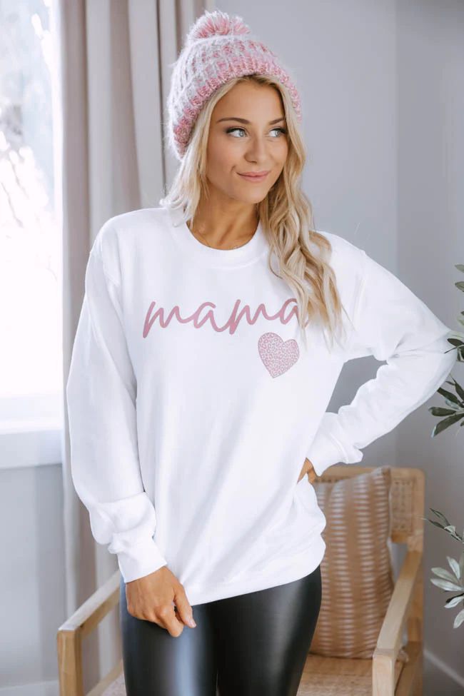 Mama Script Mauve Animal Print White Graphic Sweatshirt | Pink Lily