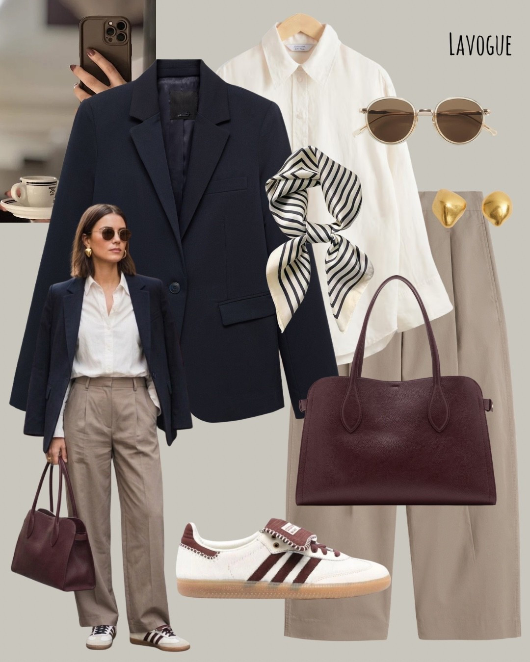 Blue blazer over an everyday shirt with beige pants for an easy, polished look. Paired with Adidas sneakers for comfort and finished with a burgundy bag and a silk scarf for a chic touch. Business casuals at its best!

Everything linked below👇🏼

#LTKWorkwear #LTKootd #LTKSeasonal