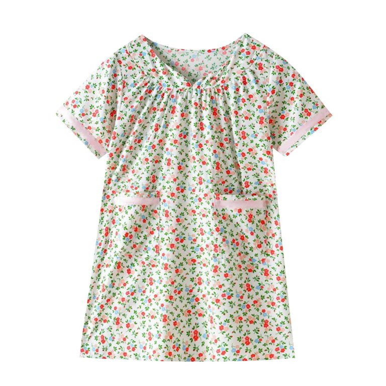 Odeerbi Kids Girls Summer Floral Cotton Dress with Pocket Cute Short Sleeve Princess Dress Breath... | Walmart (US)