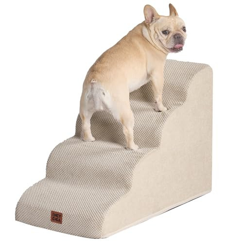 EHEYCIGA Curved Dog Stairs Ramp for High Beds 19.7" H, 4-Step Dog Steps for Small Dogs and Cats, Pet Stairs for High Bed Climbing, Non-Slip Balanced Pet Step Indoor, Beige | Amazon (US)