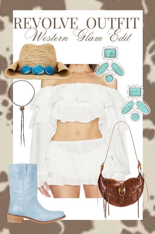 Soft western, but make it angelic 🤍✨
This ruffle off-shoulder set is giving desert muse energy — styled with turquoise statement earrings, a woven straw hat, powder blue boots, and a rich brown shoulder bag for contrast. Feminine, airy, and effortlessly cowgirl chic.
Everything from my Western Glam Edit is linked on LTK 🤎 #WesternGlam #CowgirlStyle #RevolveOutfit #CountryConcertLook #SpringWestern


#LTKootd #LTKgrwm #LTKSpringSale
