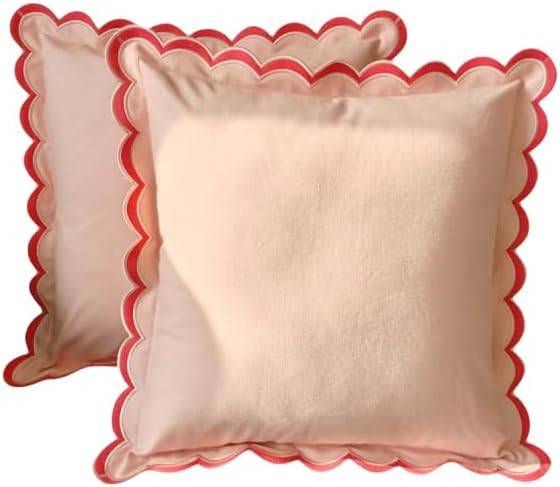 Scalloped Edge Embroidery Pillow Cover Set of 2 | Decorative Throw Pillow Covers | Boho-Chic Cush... | Amazon (US)