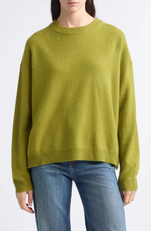 STAUD Serrano Relax Fit Cashmere Crewneck Sweater in Pear at Nordstrom, Size Large | Nordstrom