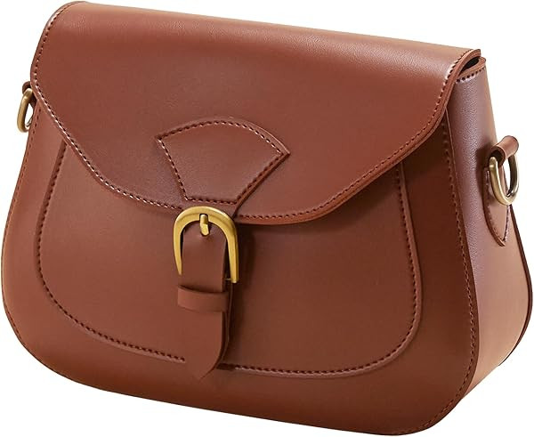 Vintage Crossbody Saddle Bag For Women Vegan Leather Boho Retro Satchel Simple Handbag Casual Pur... | Amazon (US)