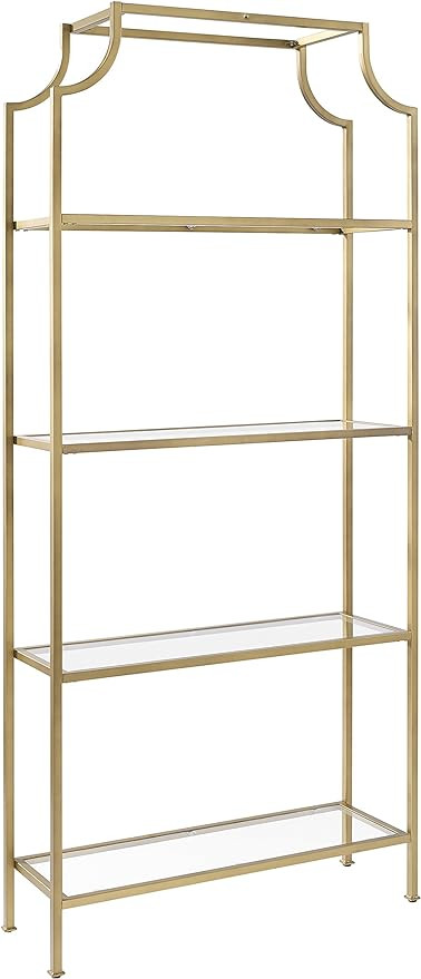 Crosley Furniture Aimee Bookshelf with Glass Shelves, Bookcase Storage, Gold and Glass | Amazon (US)