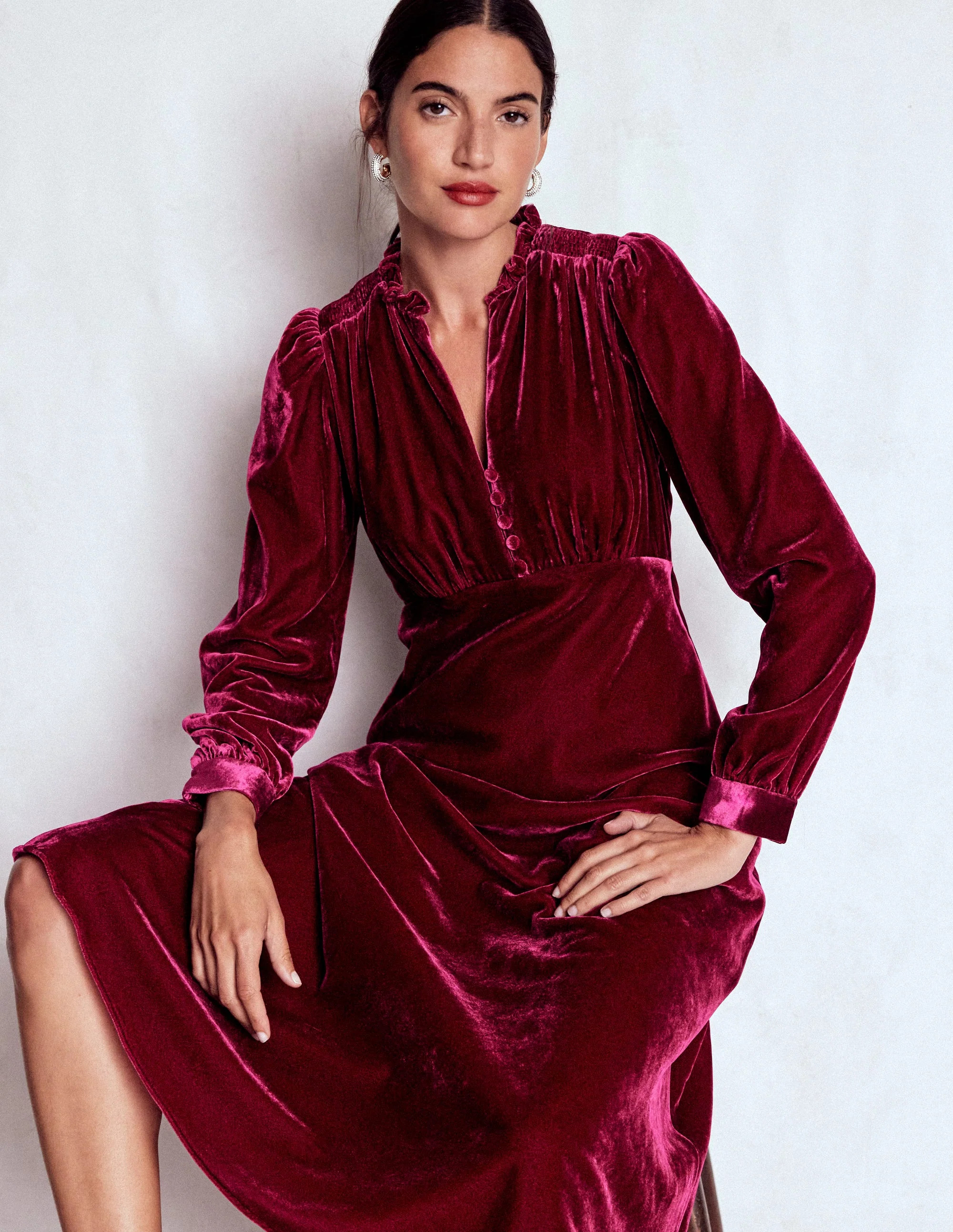 Cassie Velvet Tea Dress-Ruby Red | Boden (US)