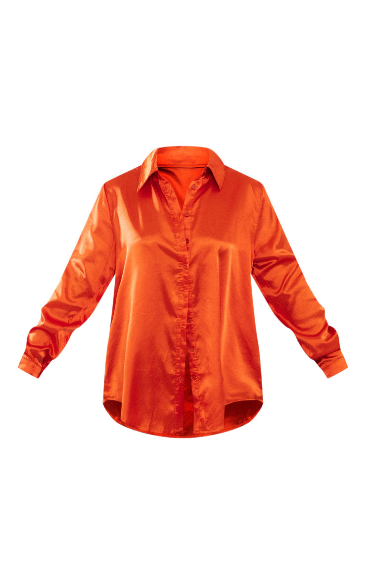 Orange Satin Button Front Shirt | PrettyLittleThing US